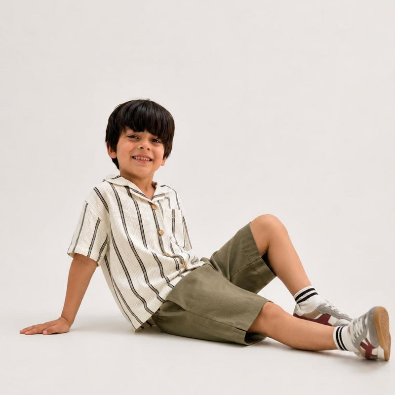 Striped Shirt & Olive Shorts
