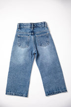 Pair of blue jeans on a white background