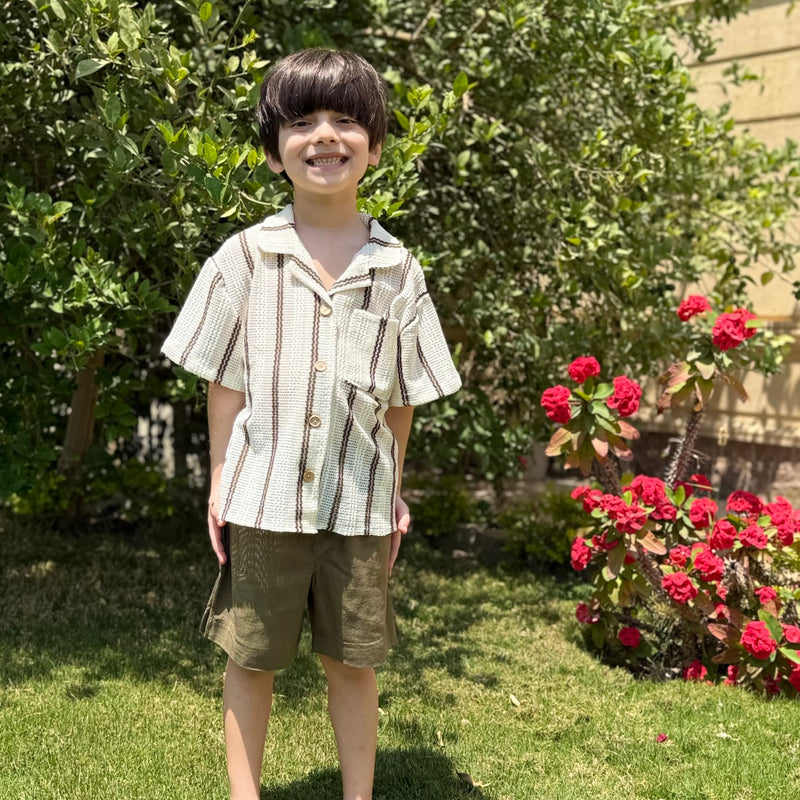 Striped Shirt & Olive Shorts