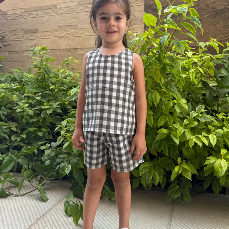 Checked Top & Shorts Set