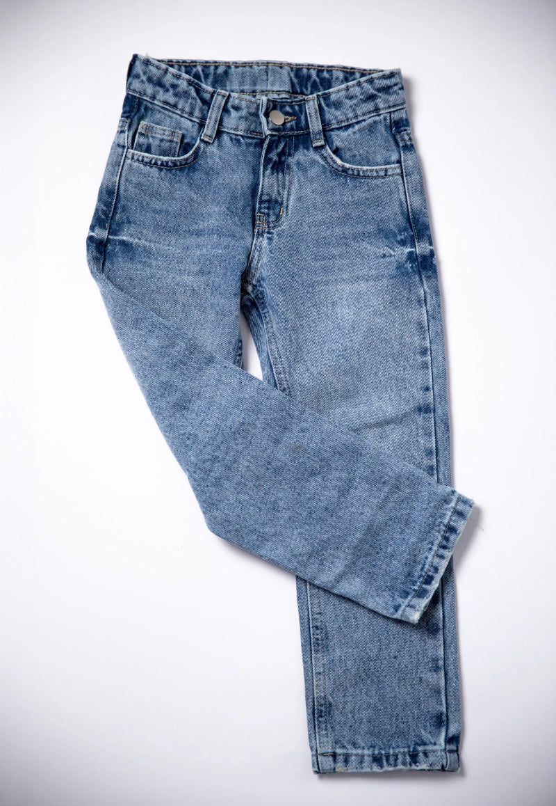 Pair of blue jeans on a white background