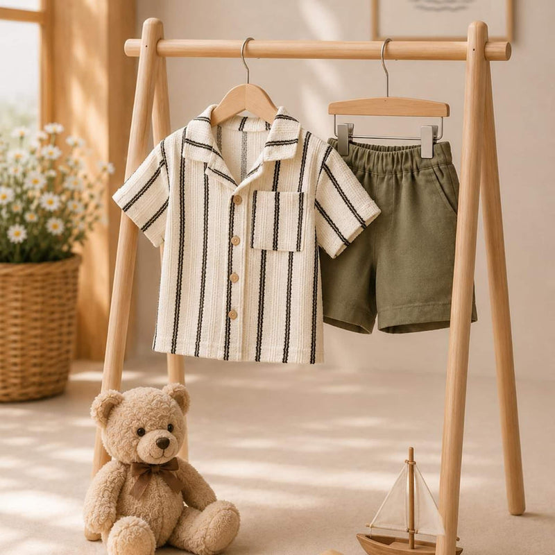 Striped Shirt & Olive Shorts