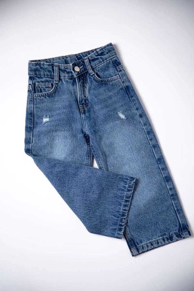 Pair of blue jeans on a white background