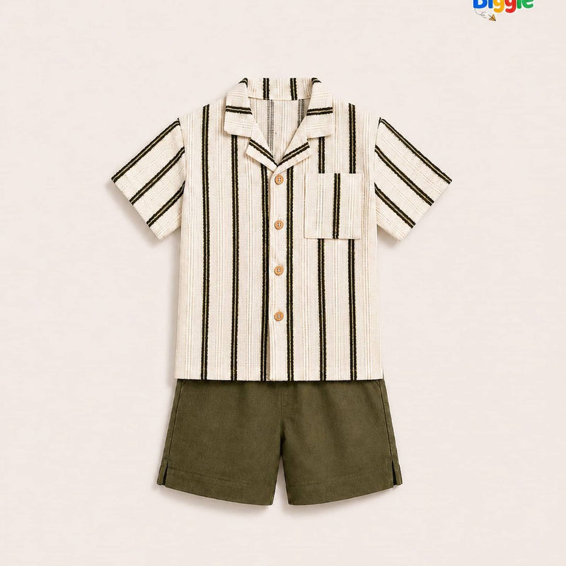 Striped Shirt & Olive Shorts