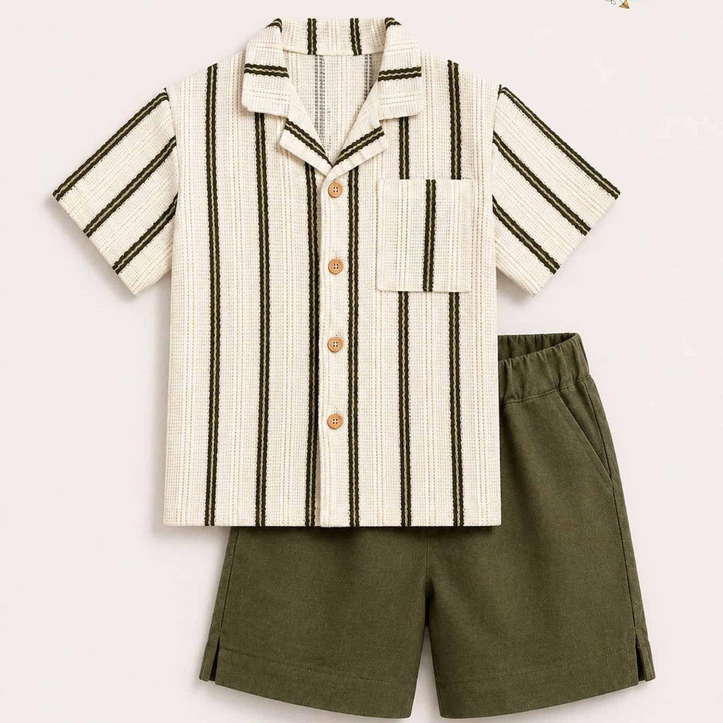 Striped Shirt & Olive Shorts