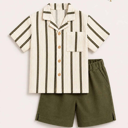 Striped Shirt & Olive Shorts