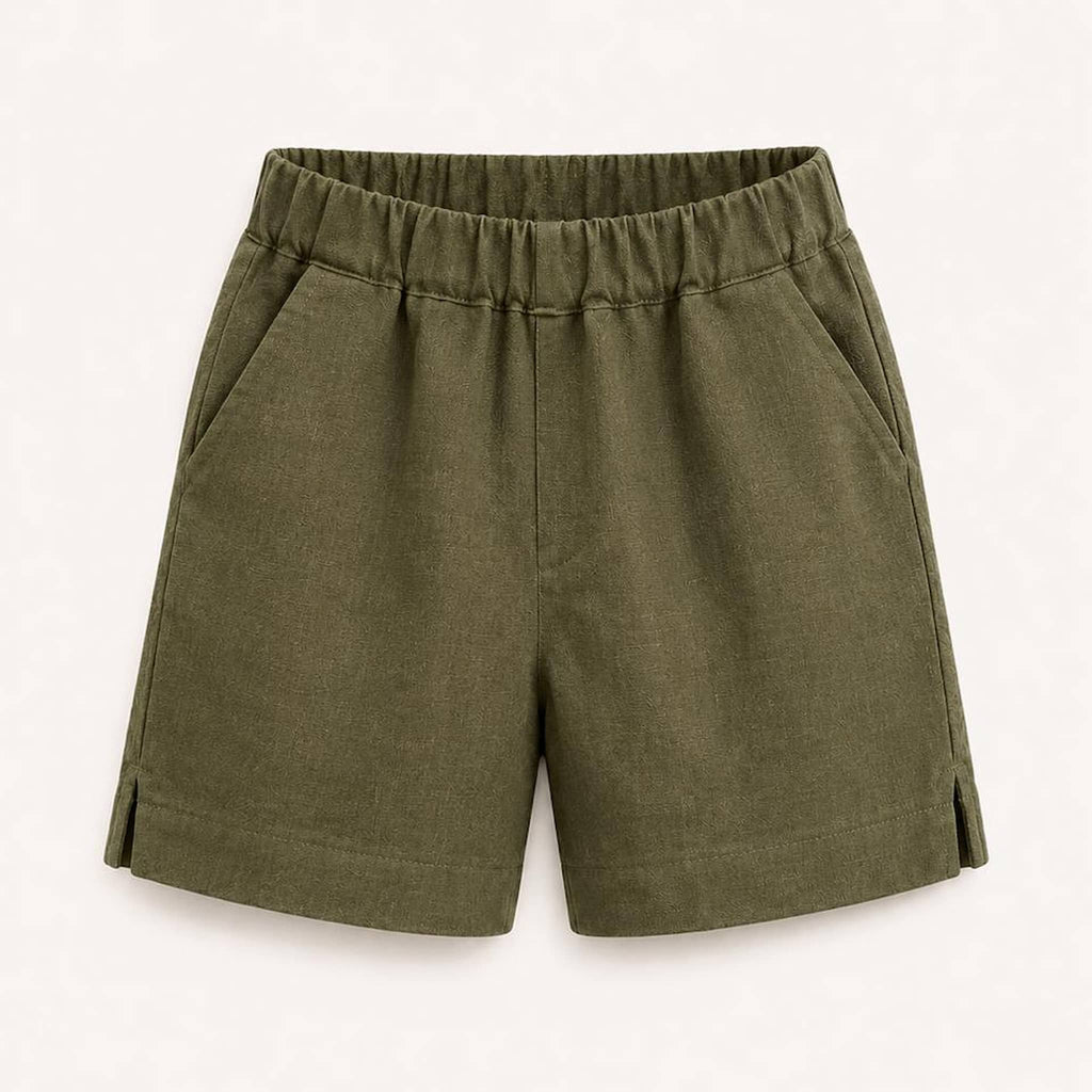 Olive Green Linen Shorts